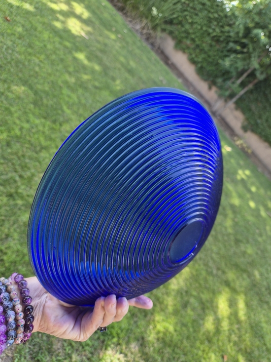 Source Unknown Other - Vintage MCM Cobalt Blue Ribbed Glass Bowl • Mid Century Modern Decor #2